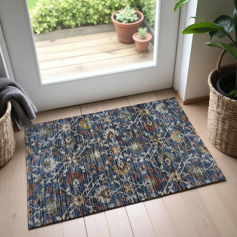 Indoor/Outdoor Silk Road Navy 1\'8\" x 2\'6\" Rug