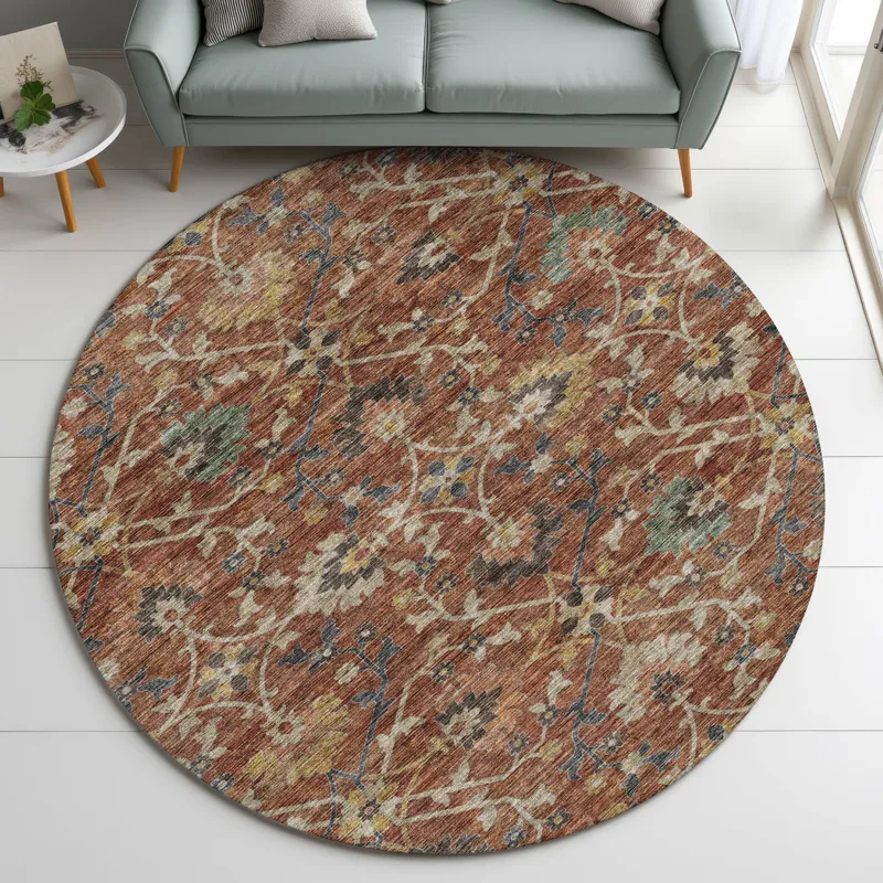 Indoor/Outdoor Silk Road Paprika 8\' x 8\' Round Rug