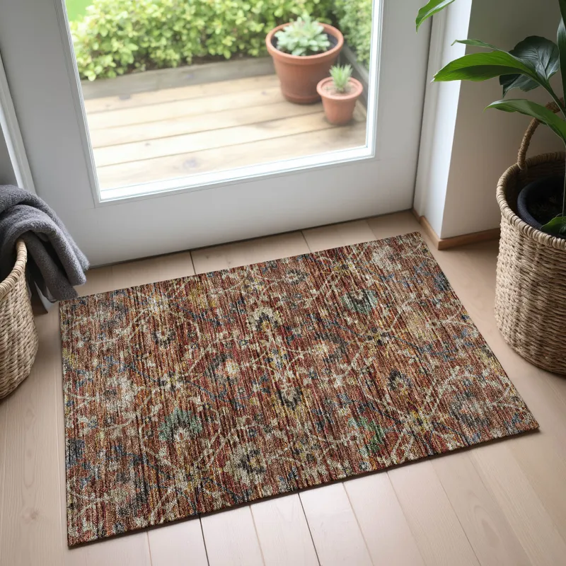Indoor/Outdoor Silk Road Paprika 1\'8\" x 2\'6\" Rug