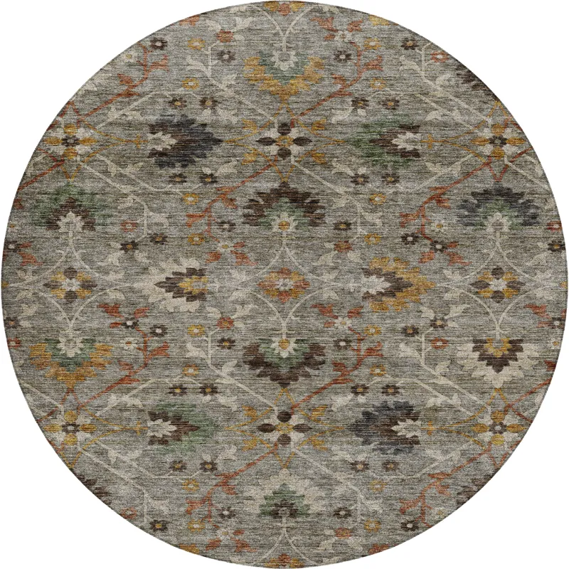 Indoor/Outdoor Silk Road Pewter 8\' x 8\' Round Rug