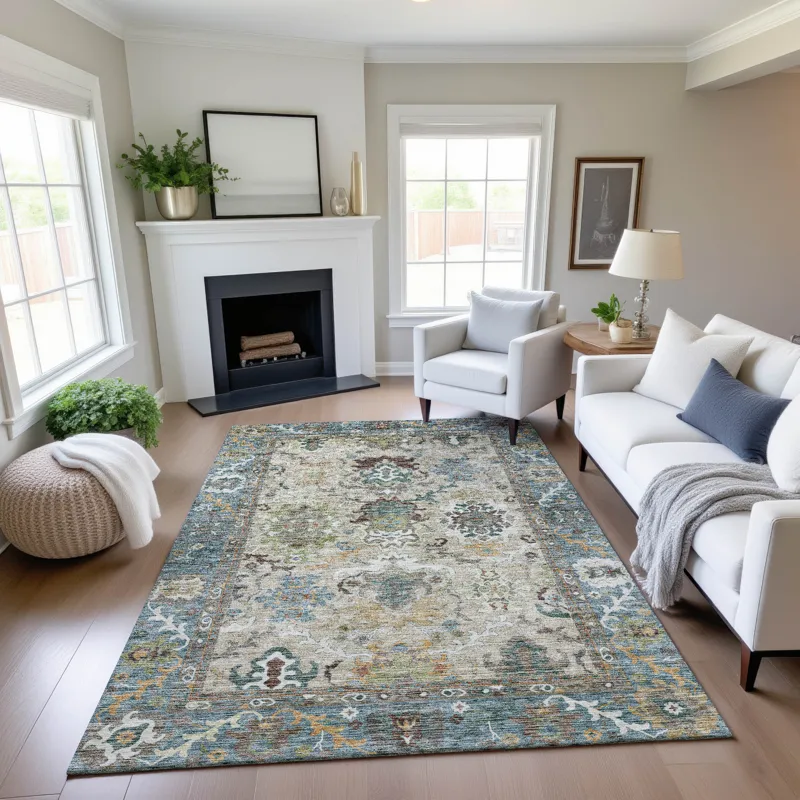 Indoor/Outdoor Silk Road Aqua 5\' x 7\'6\" Rug
