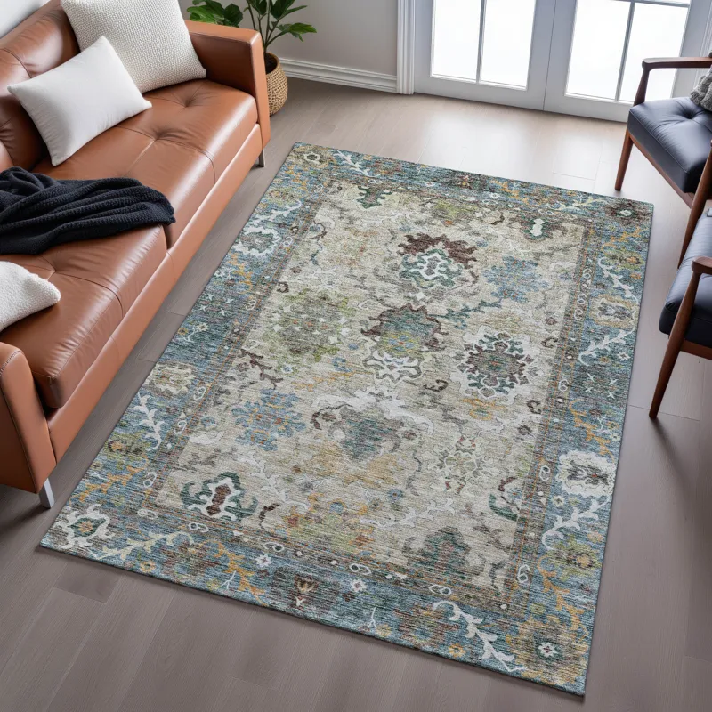 Indoor/Outdoor Silk Road Aqua 5\' x 7\'6\" Rug