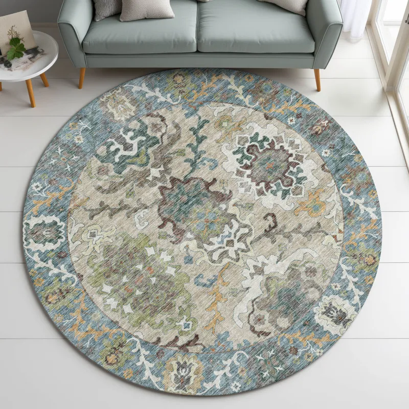 Indoor/Outdoor Silk Road Aqua 8\' x 8\' Round Rug