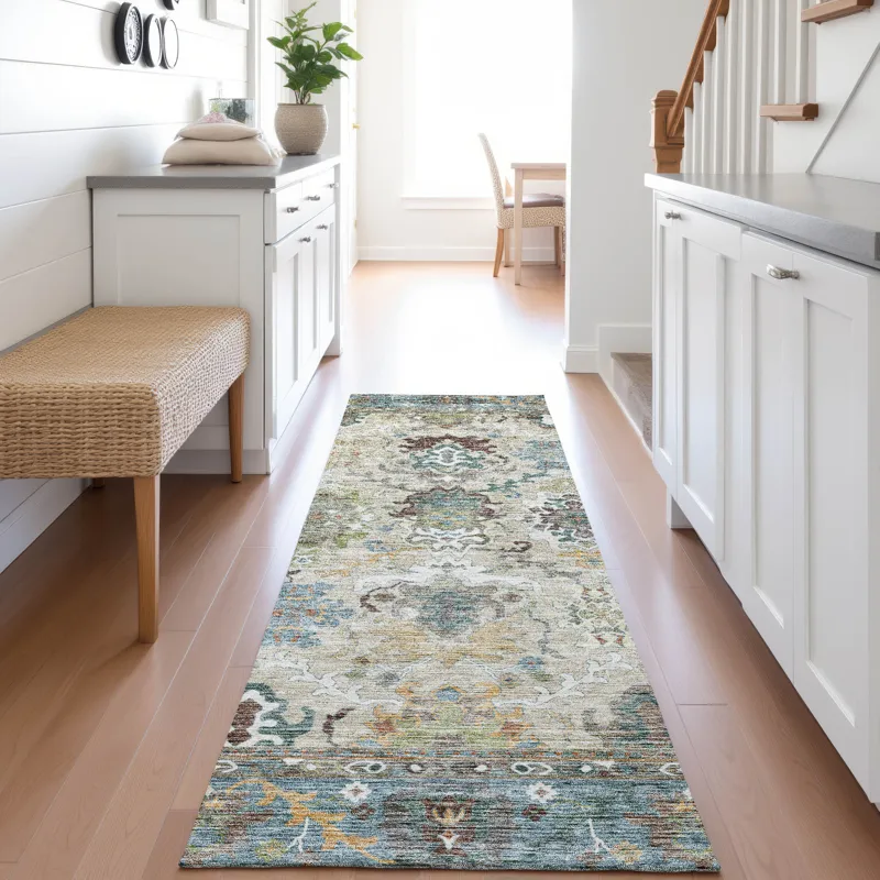 Indoor/Outdoor Silk Road Aqua 2\'3\" x 7\'6\" Runner Rug