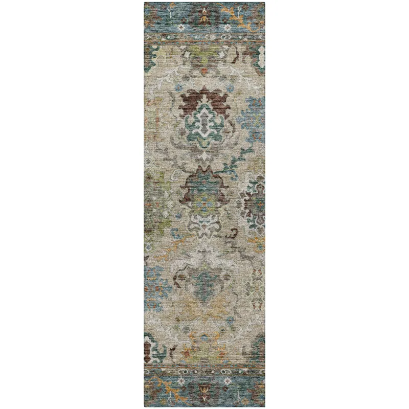 Indoor/Outdoor Silk Road Aqua 2\'3\" x 7\'6\" Runner Rug