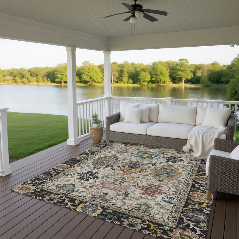 Indoor/Outdoor Silk Road Black 10\' x 14\' Rug