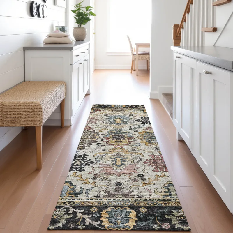 Indoor/Outdoor Silk Road Black 2\'3\" x 7\'6\" Runner Rug