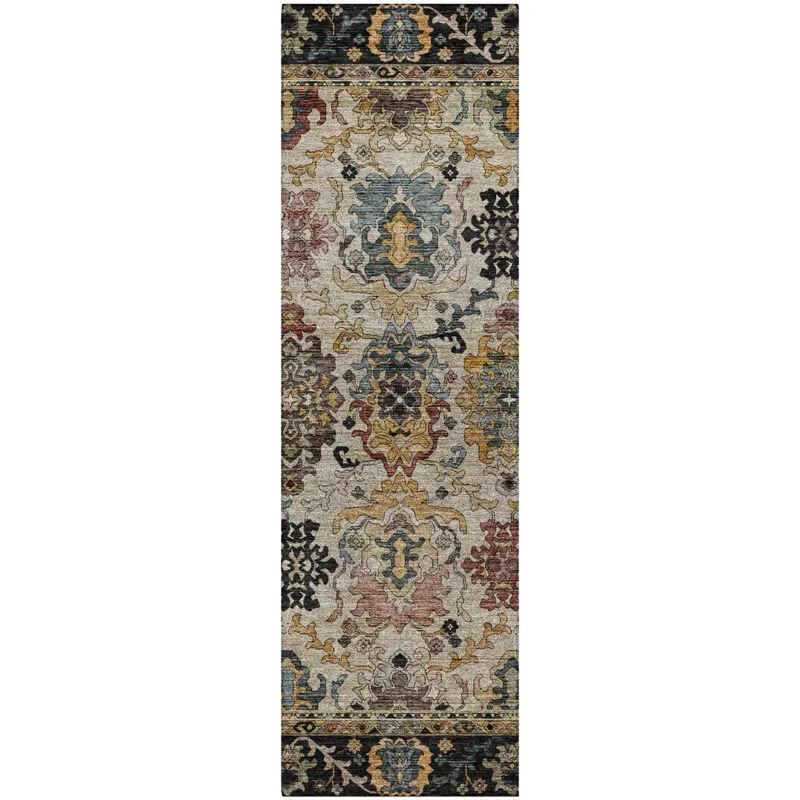 Indoor/Outdoor Silk Road Black 2\'3\" x 7\'6\" Runner Rug