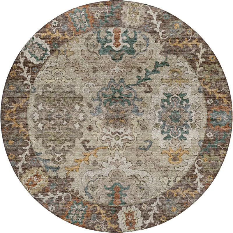 Indoor/Outdoor Silk Road Chocolate 8\' x 8\' Round Rug