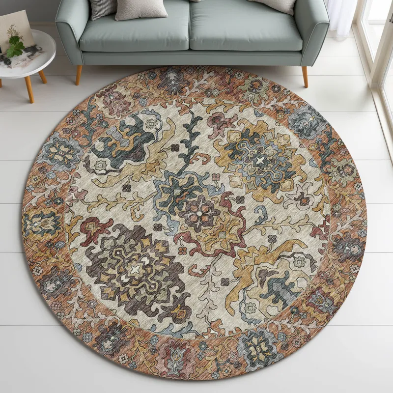 Indoor/Outdoor Silk Road Copper 8\' x 8\' Round Rug