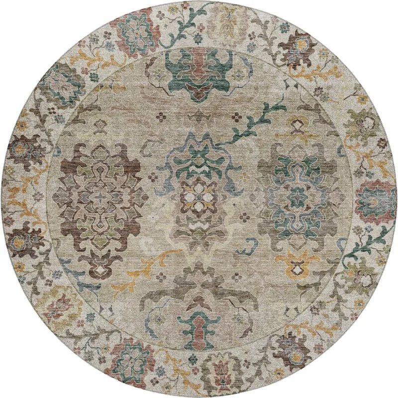 Indoor/Outdoor Silk Road Putty 8\' x 8\' Round Rug