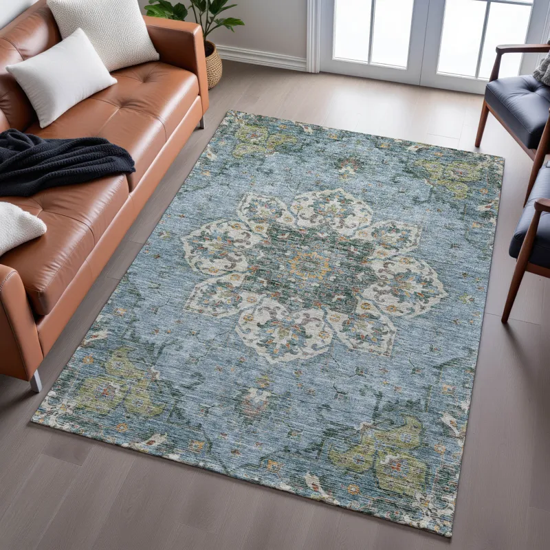 Indoor/Outdoor Silk Road Aqua 2\'6\" x 3\'10\" Rug