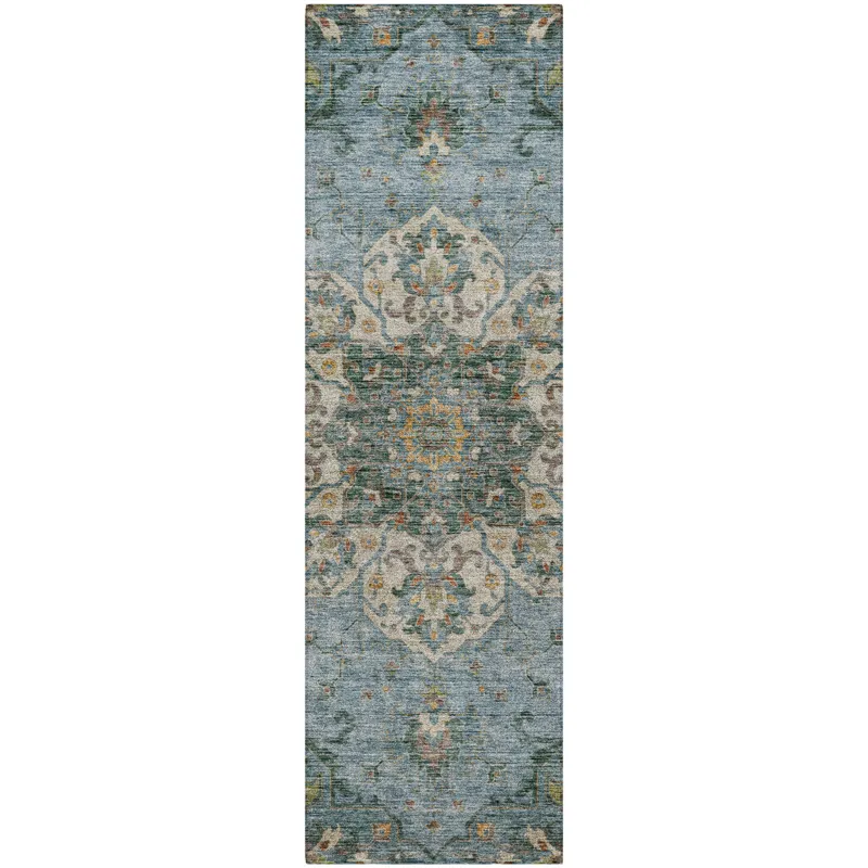 Indoor/Outdoor Silk Road Aqua 2\'3\" x 7\'6\" Runner Rug