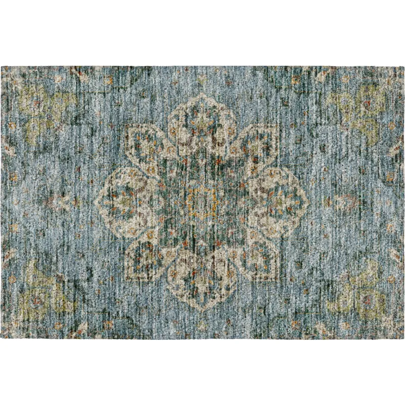 Indoor/Outdoor Silk Road Aqua 1\'8\" x 2\'6\" Rug