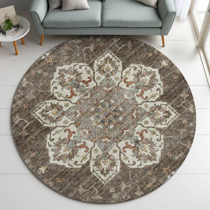 Indoor/Outdoor Silk Road Chocolate 8\' x 8\' Round Rug