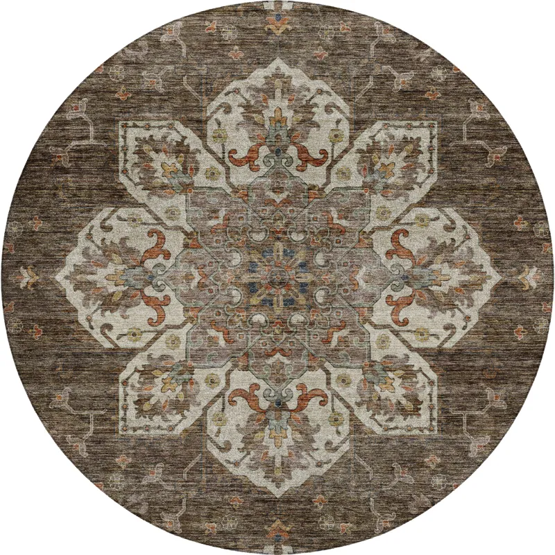 Indoor/Outdoor Silk Road Chocolate 8\' x 8\' Round Rug