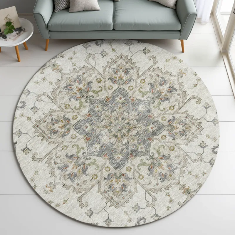 Indoor/Outdoor Silk Road Ivory 8\' x 8\' Round Rug