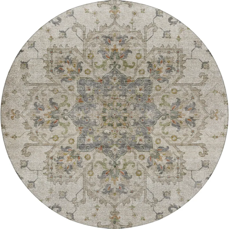 Indoor/Outdoor Silk Road Ivory 8\' x 8\' Round Rug