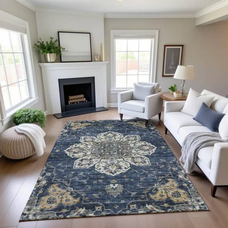 Indoor/Outdoor Silk Road Navy 5\' x 7\'6\" Rug