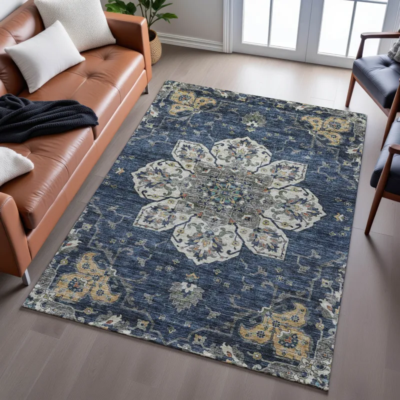 Indoor/Outdoor Silk Road Navy 5\' x 7\'6\" Rug