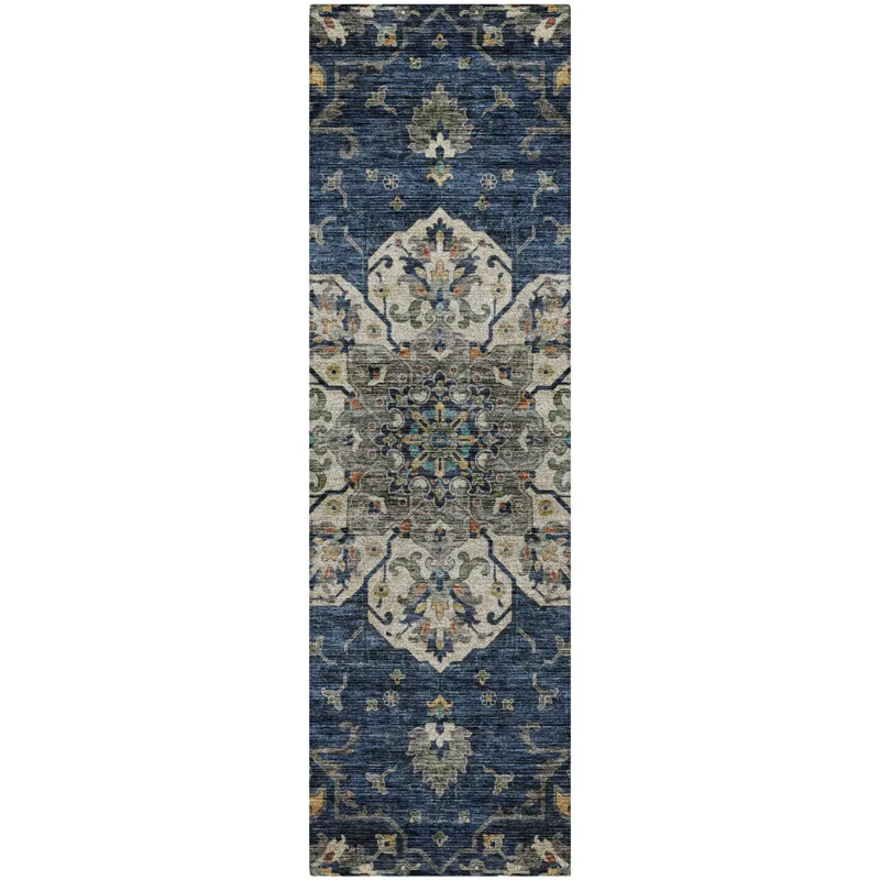Indoor/Outdoor Silk Road Navy 2\'3\" x 7\'6\" Runner Rug