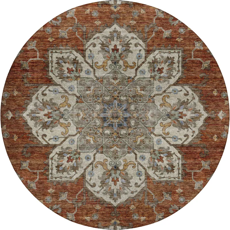 Indoor/Outdoor Silk Road Paprika 8\' x 8\' Round Rug