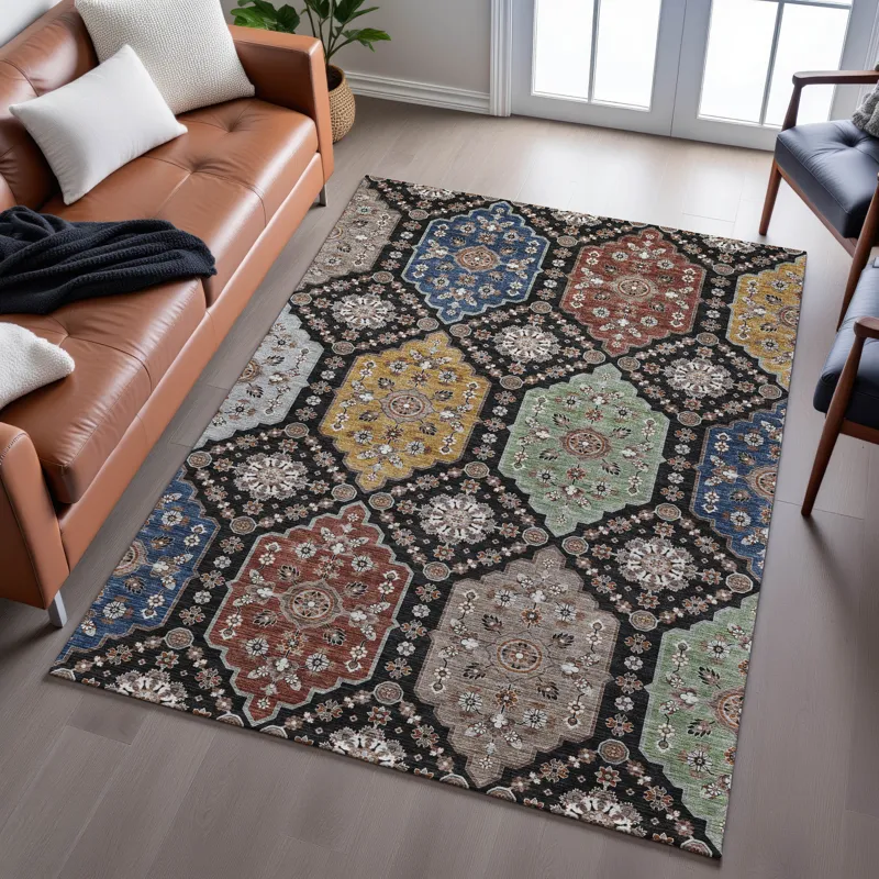 Indoor/Outdoor Silk Road Black 8\' x 10\' Rug