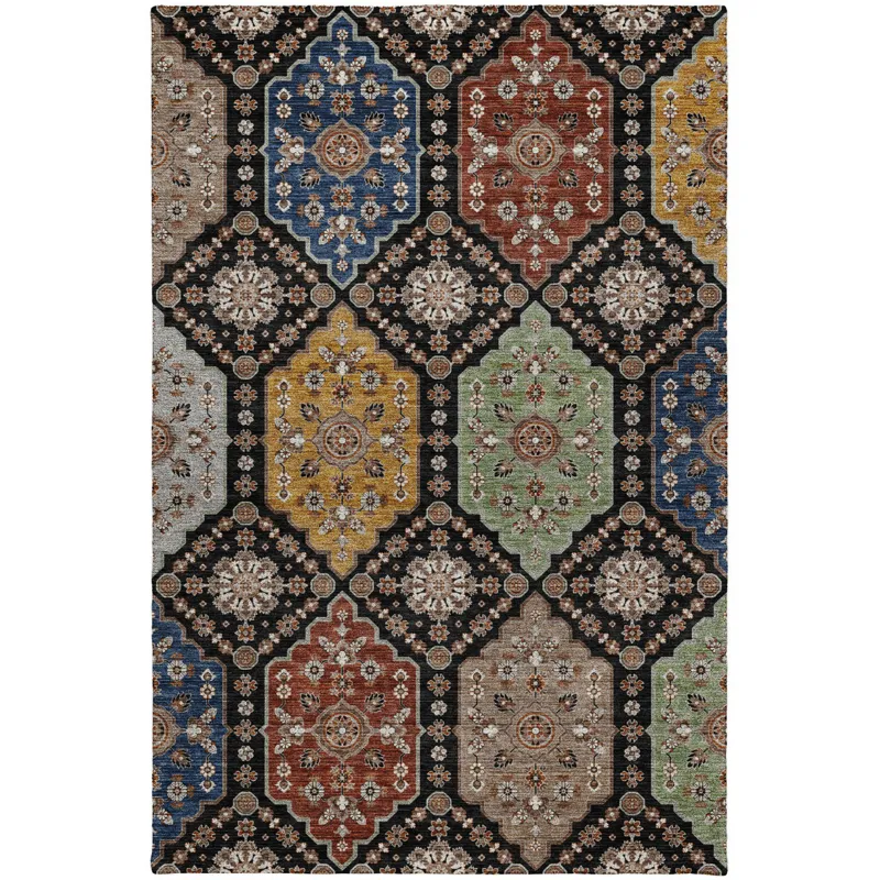 Indoor/Outdoor Silk Road Black 8\' x 10\' Rug