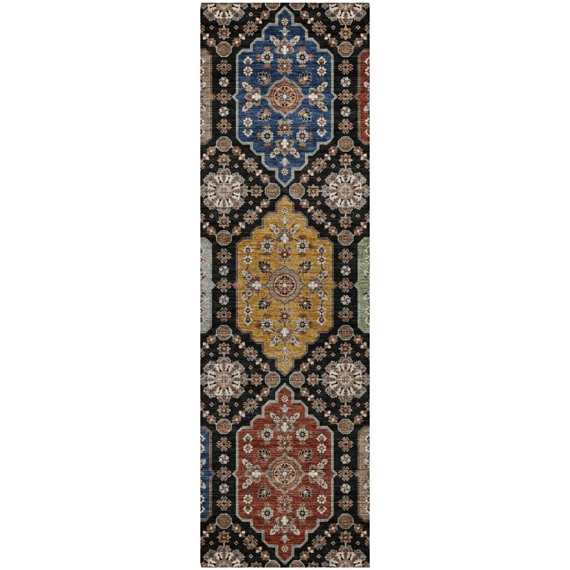 Indoor/Outdoor Silk Road Black 2\'3\" x 7\'6\" Runner Rug