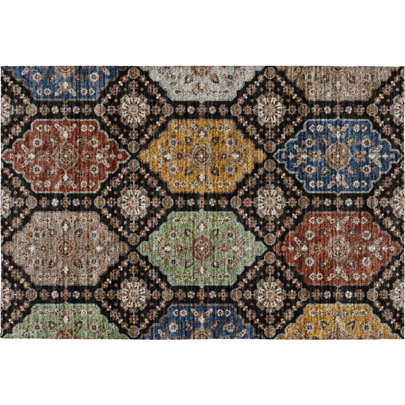 Indoor/Outdoor Silk Road Black 1\'8\" x 2\'6\" Rug