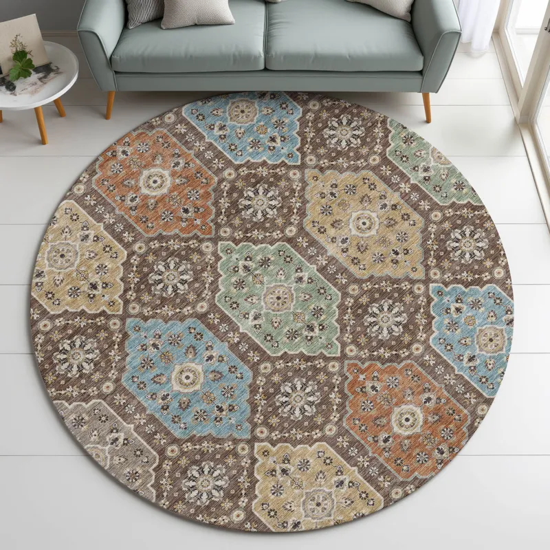 Indoor/Outdoor Silk Road Chocolate 8\' x 8\' Round Rug