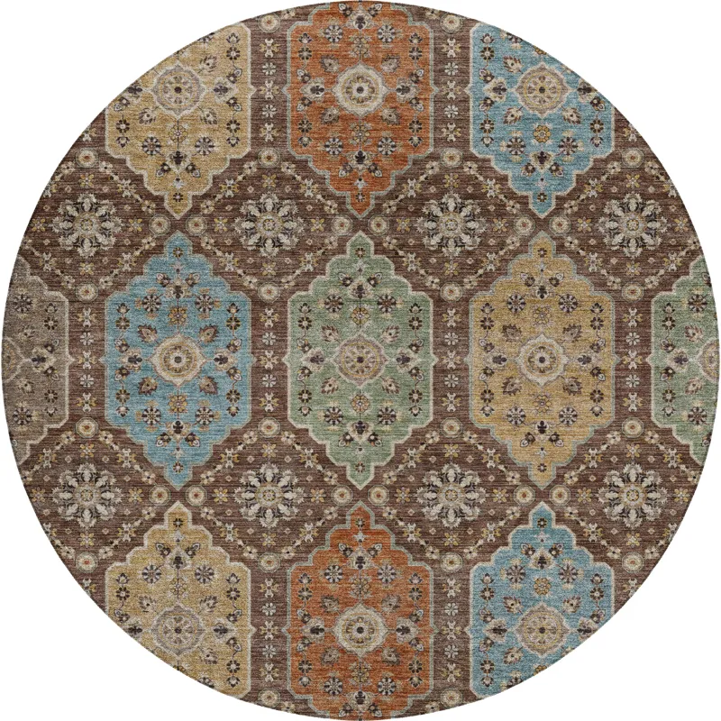 Indoor/Outdoor Silk Road Chocolate 8\' x 8\' Round Rug