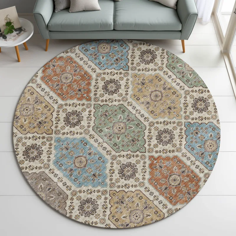 Indoor/Outdoor Silk Road Linen 8\' x 8\' Round Rug