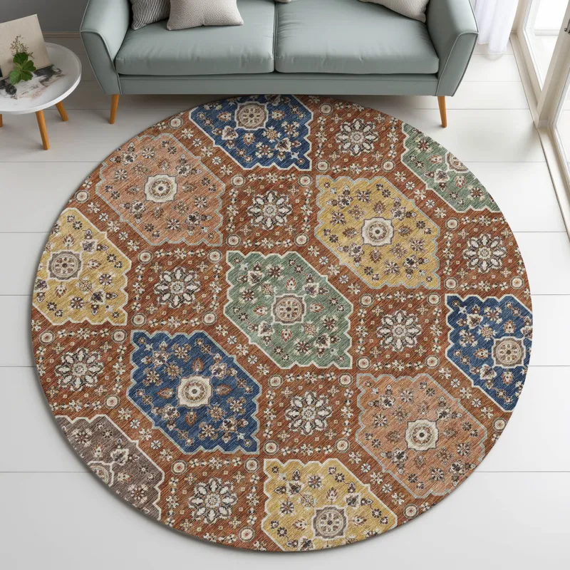 Indoor/Outdoor Silk Road Paprika 8\' x 8\' Round Rug