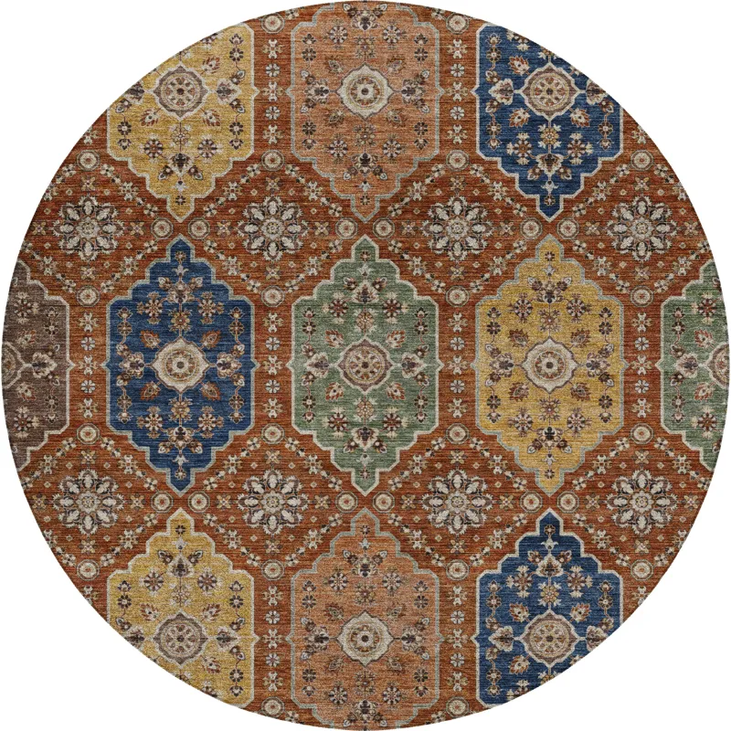 Indoor/Outdoor Silk Road Paprika 8\' x 8\' Round Rug