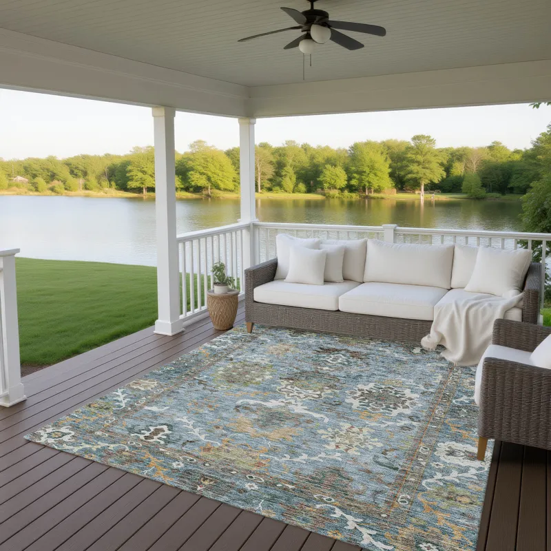 Indoor/Outdoor Silk Road Aqua 9\' x 12\' Rug