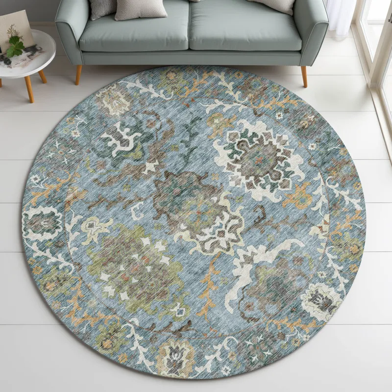 Indoor/Outdoor Silk Road Aqua 8\' x 8\' Round Rug