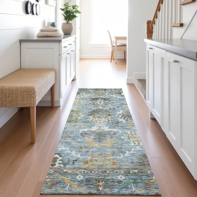 Indoor/Outdoor Silk Road Aqua 2\'3\" x 7\'6\" Runner Rug