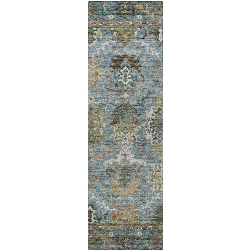 Indoor/Outdoor Silk Road Aqua 2\'3\" x 7\'6\" Runner Rug