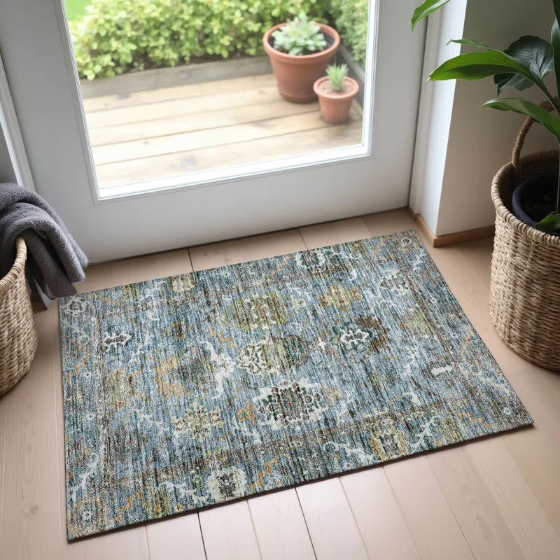 Indoor/Outdoor Silk Road Aqua 1\'8\" x 2\'6\" Rug