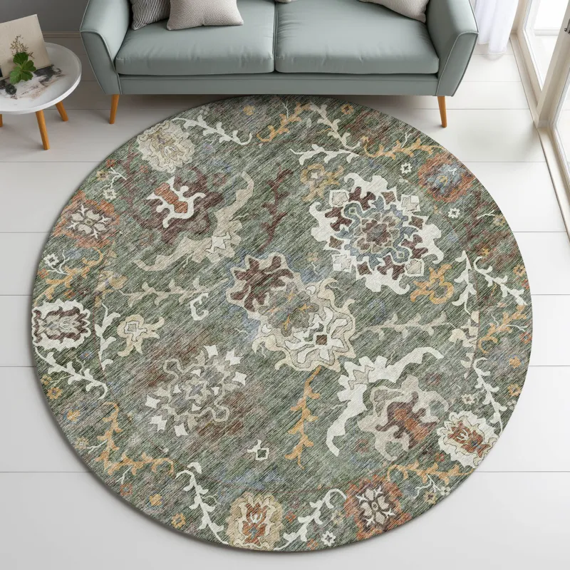 Indoor/Outdoor Silk Road Basil 8\' x 8\' Round Rug