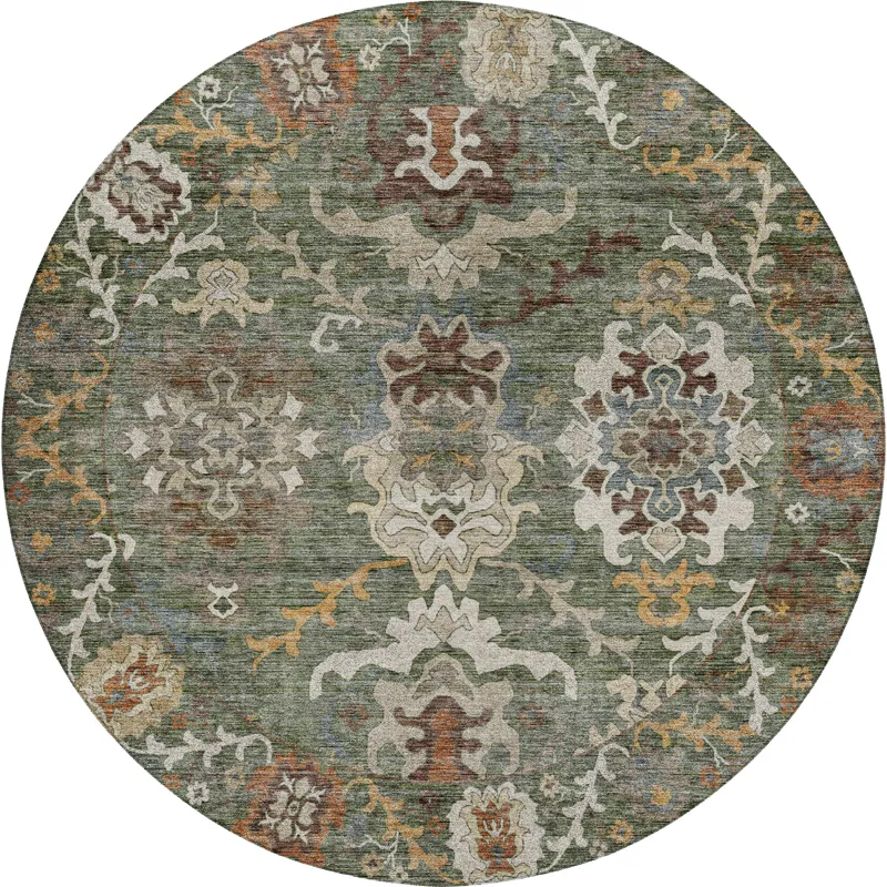 Indoor/Outdoor Silk Road Basil 8\' x 8\' Round Rug