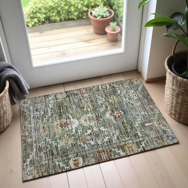 Indoor/Outdoor Silk Road Basil 1\'8\" x 2\'6\" Rug