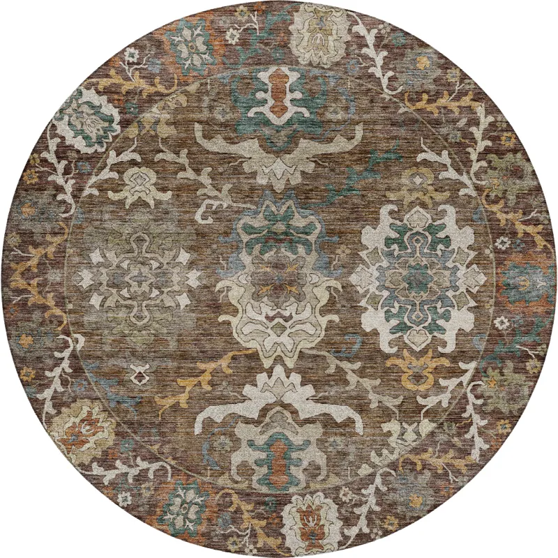Indoor/Outdoor Silk Road Chocolate 8\' x 8\' Round Rug