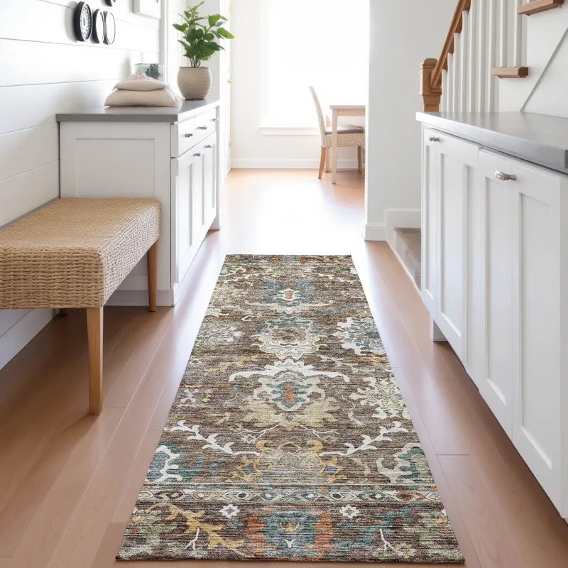 Indoor/Outdoor Silk Road Chocolate 2\'3\" x 7\'6\" Runner Rug
