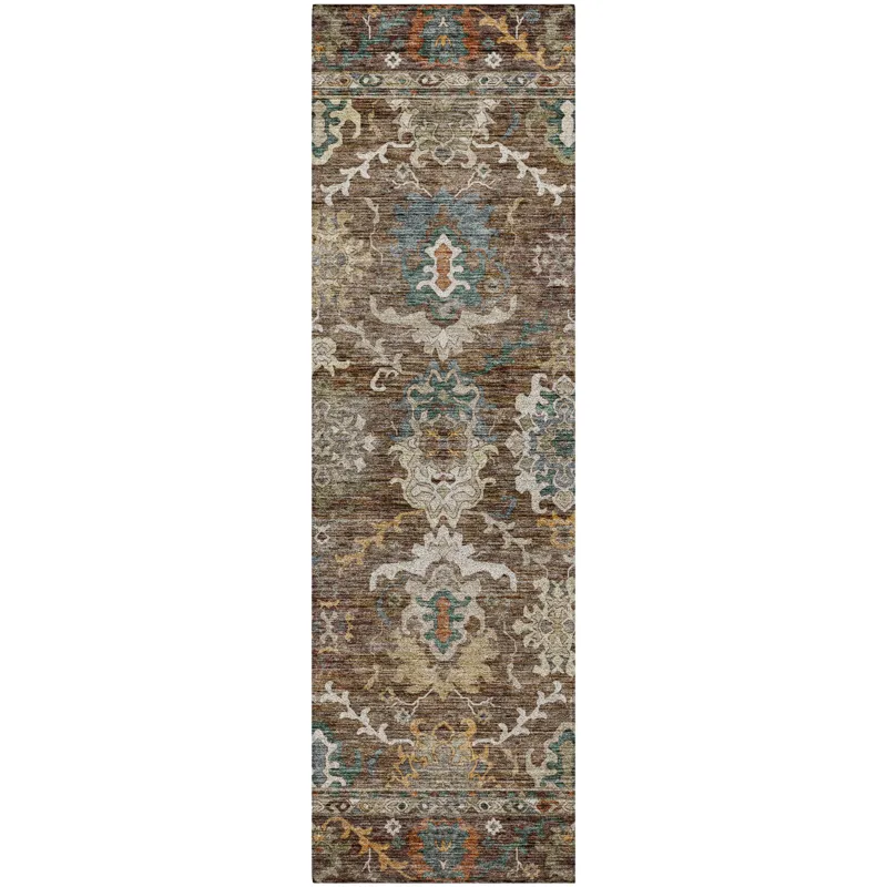 Indoor/Outdoor Silk Road Chocolate 2\'3\" x 7\'6\" Runner Rug