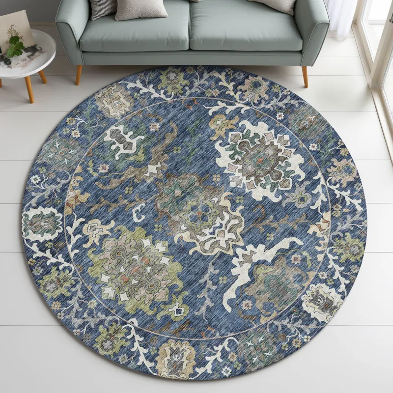 Indoor/Outdoor Silk Road Navy 8\' x 8\' Round Rug