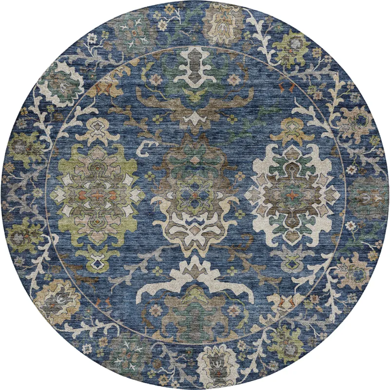 Indoor/Outdoor Silk Road Navy 8\' x 8\' Round Rug