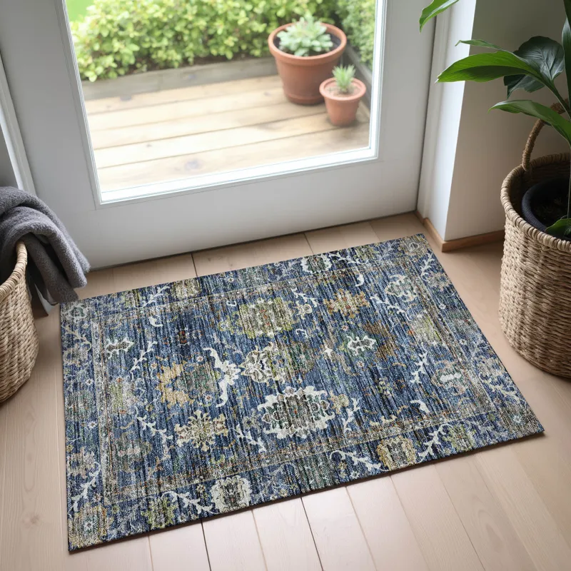 Indoor/Outdoor Silk Road Navy 1\'8\" x 2\'6\" Rug
