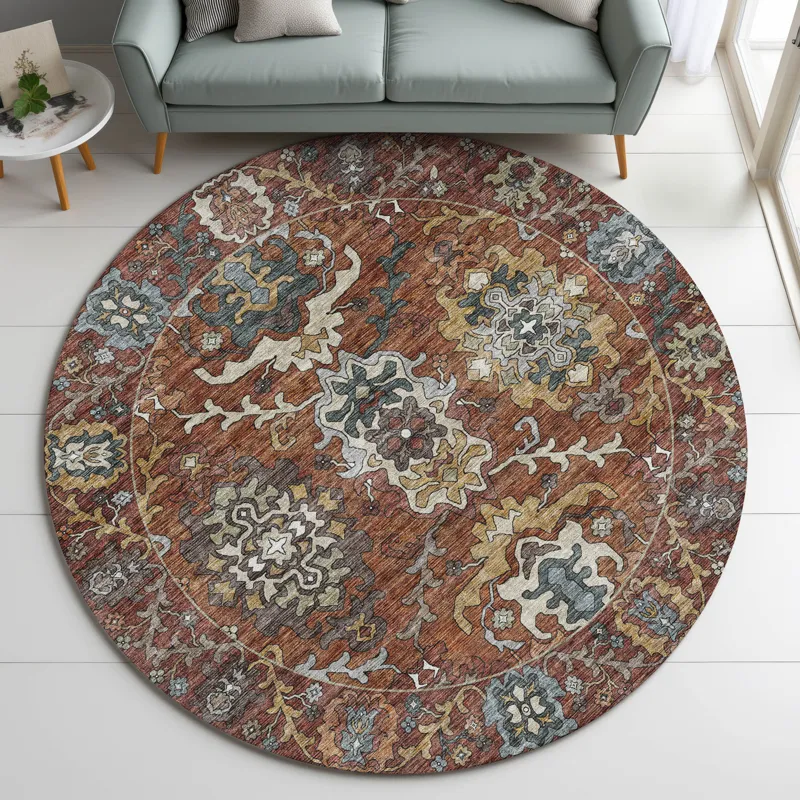 Indoor/Outdoor Silk Road Paprika 8\' x 8\' Round Rug
